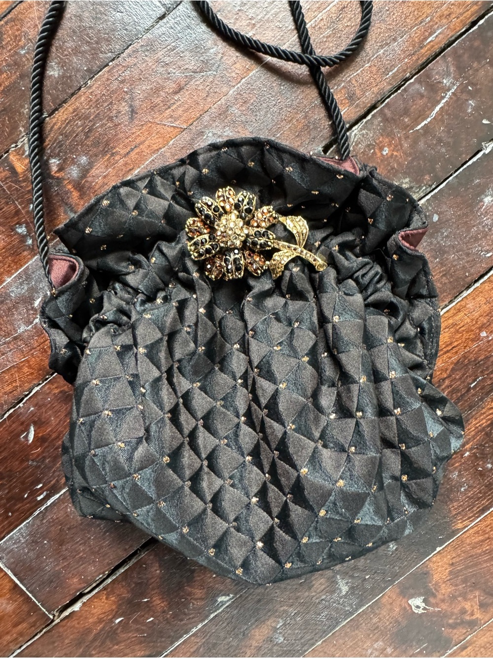 Vintage Letty Evening Bag with Gold Floral Brooch